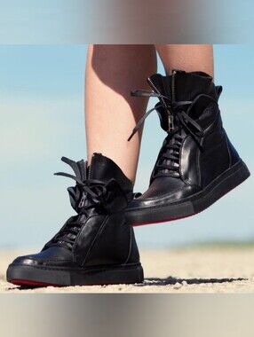 Zip Front Genuine Leather Hi Top Sneakers